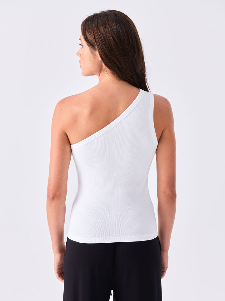 Asymmetric Organic Cotton Knit Tank - White