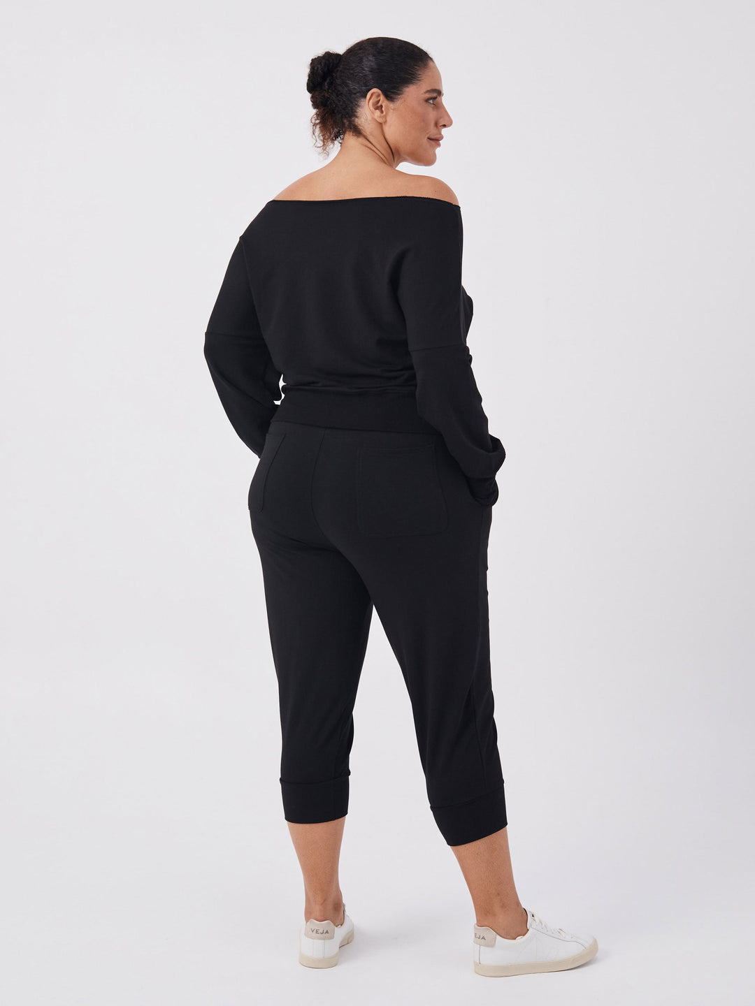 French Terry Off Shoulder Sweatshirt - Black