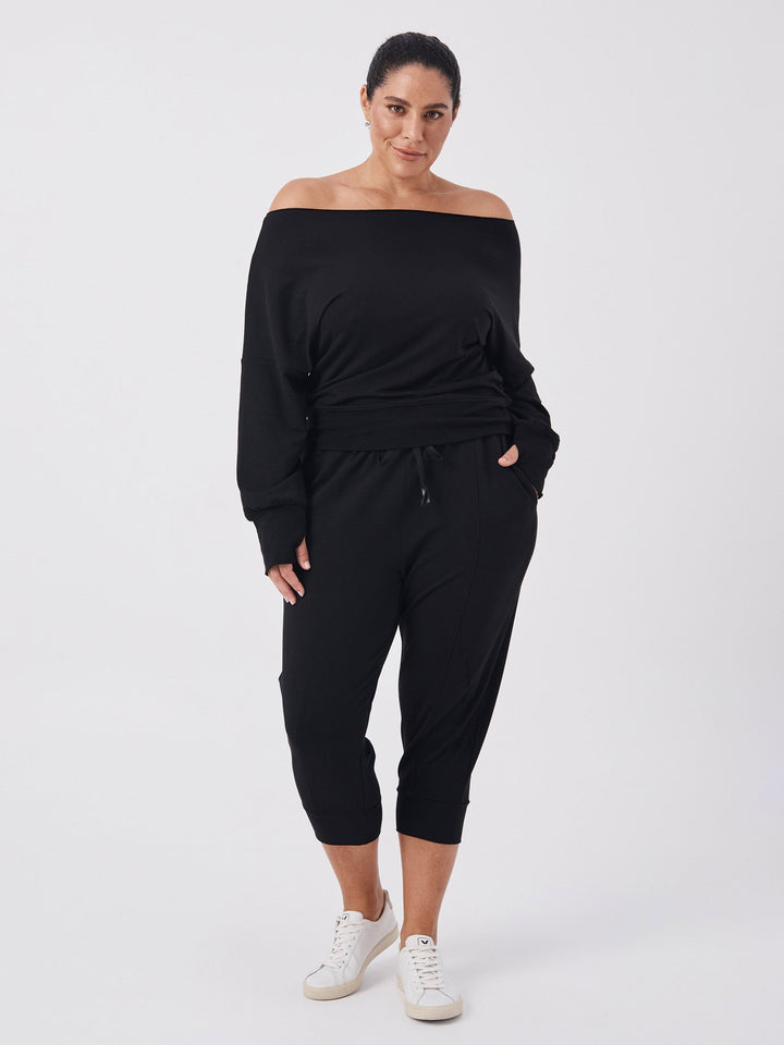 French Terry Off Shoulder Sweatshirt - Black