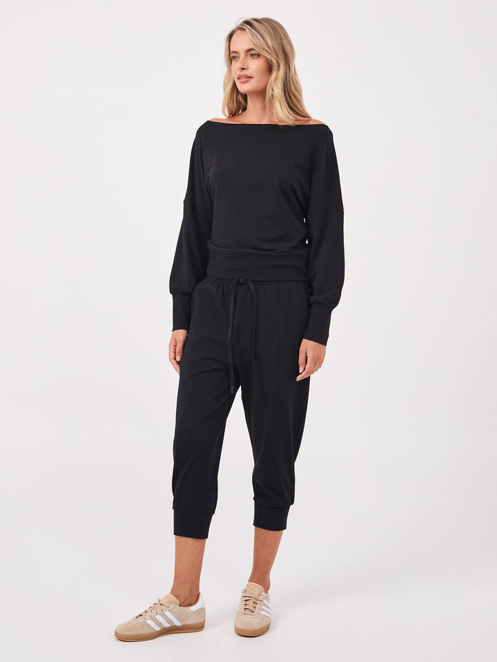 French Terry Off Shoulder Sweatshirt - Black