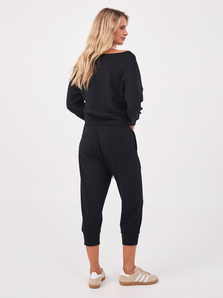 French Terry Off Shoulder Sweatshirt - Black