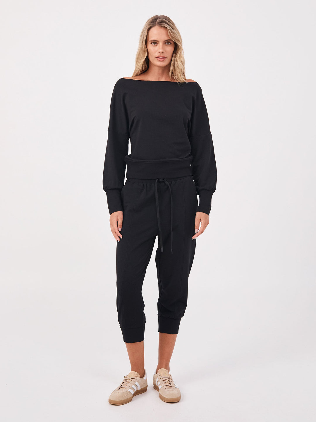 French Terry Off Shoulder Sweatshirt - Black