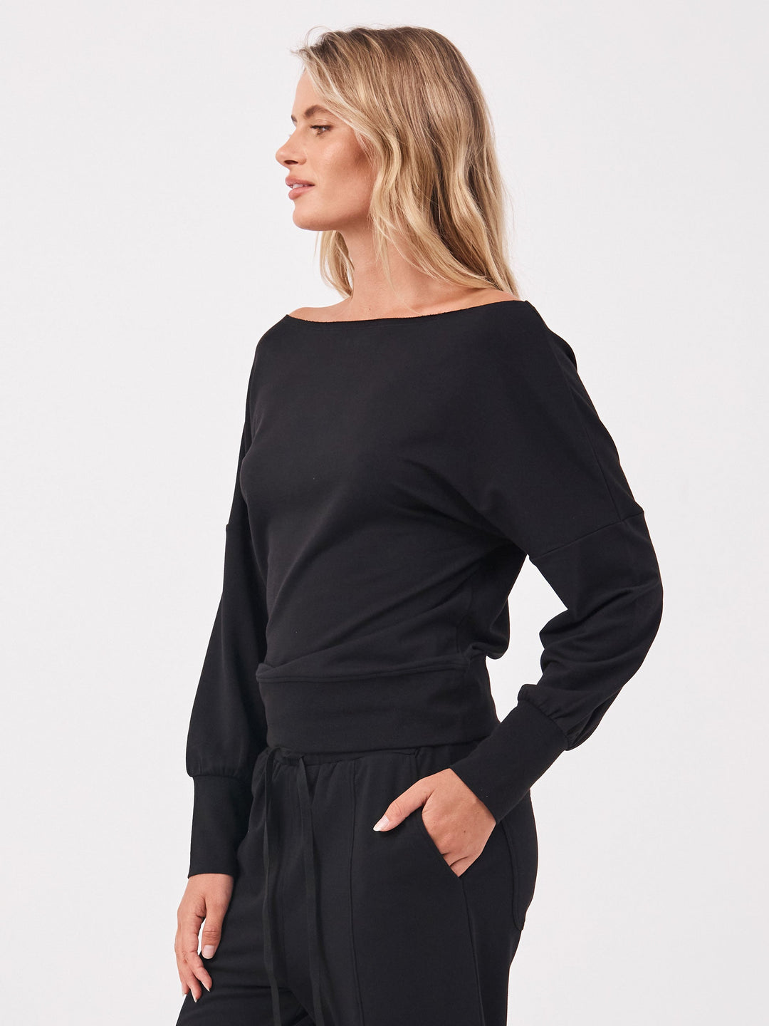 French Terry Off Shoulder Sweatshirt - Black