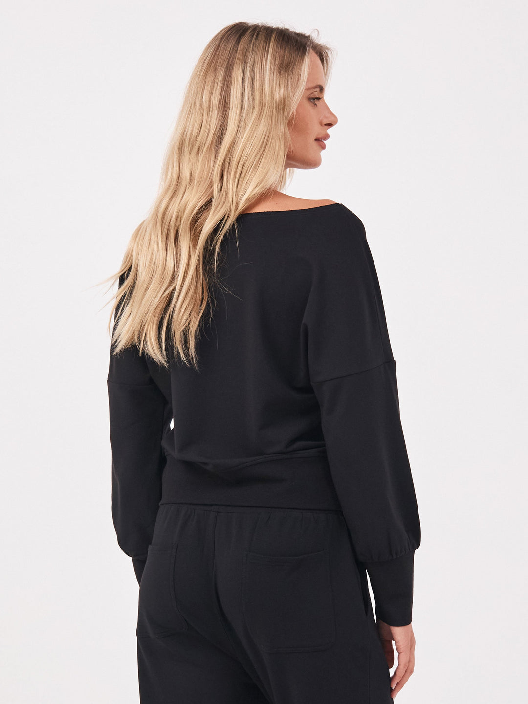 French Terry Off Shoulder Sweatshirt - Black