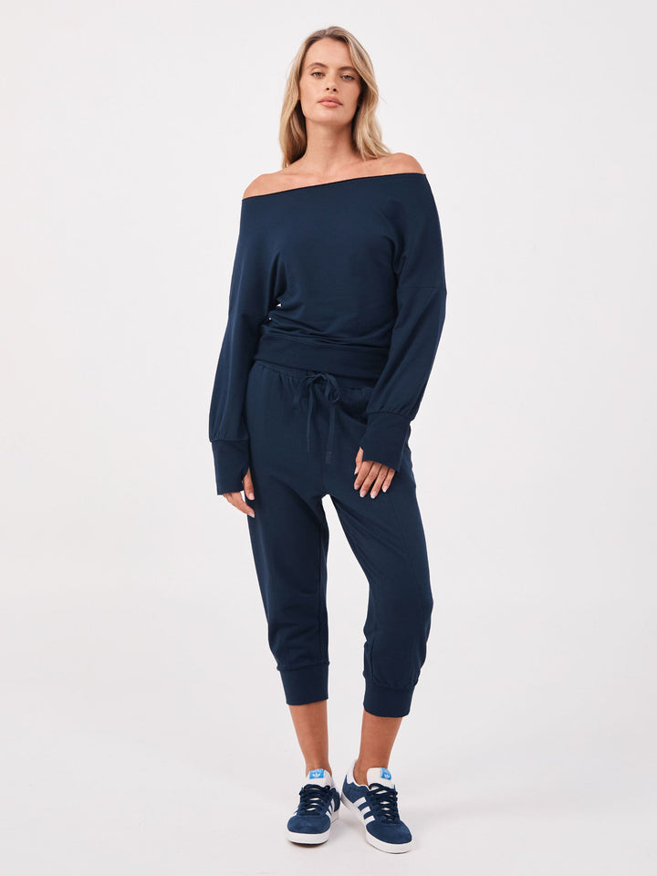 Breeze French Terry Cropped Jogger - Navy
