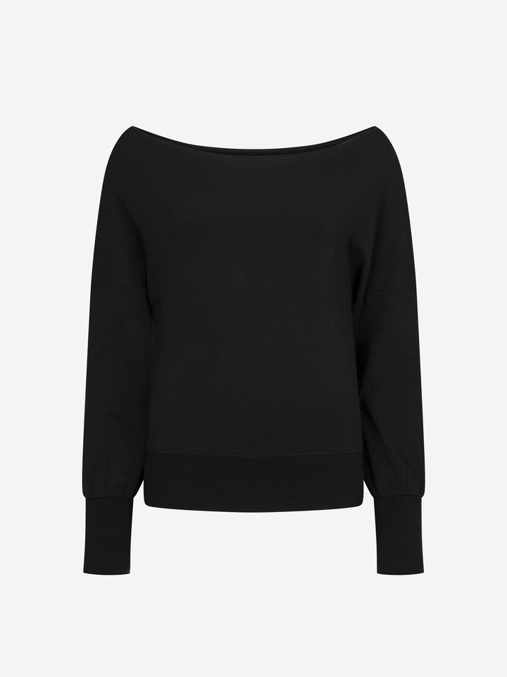 French Terry Off Shoulder Sweatshirt - Black
