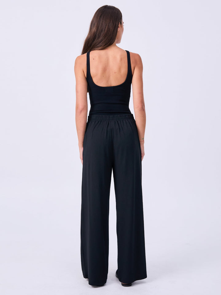 Pleat Front Wide Leg Pants - Black