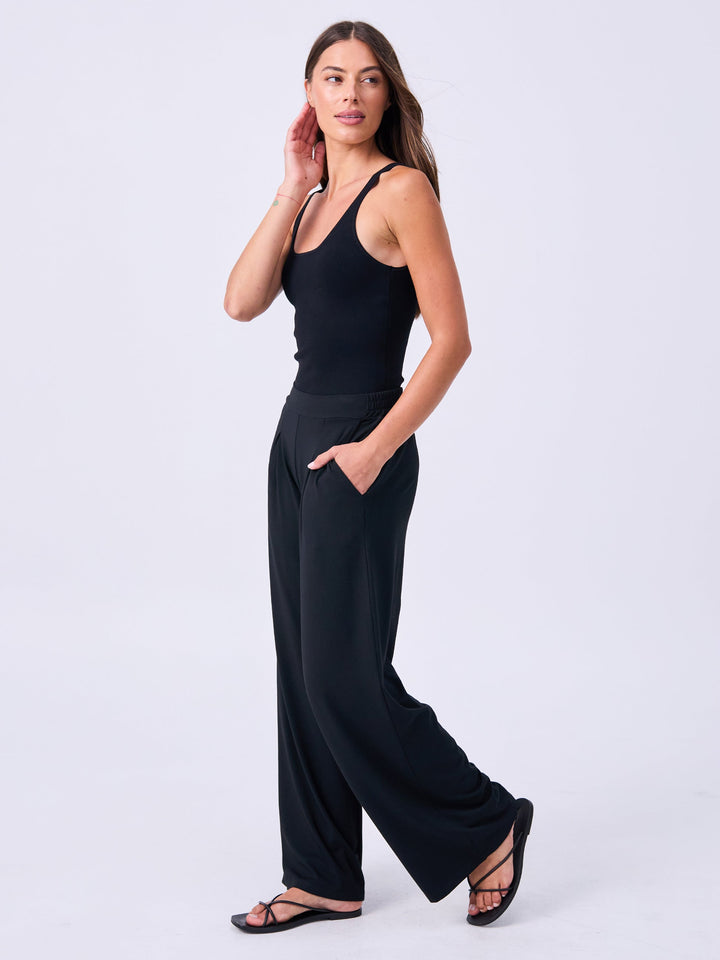 Pleat Front Wide Leg Pants - Black