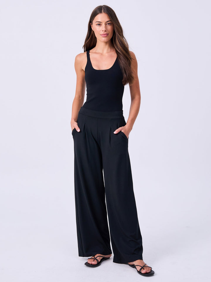 Pleat Front Wide Leg Pants - Black