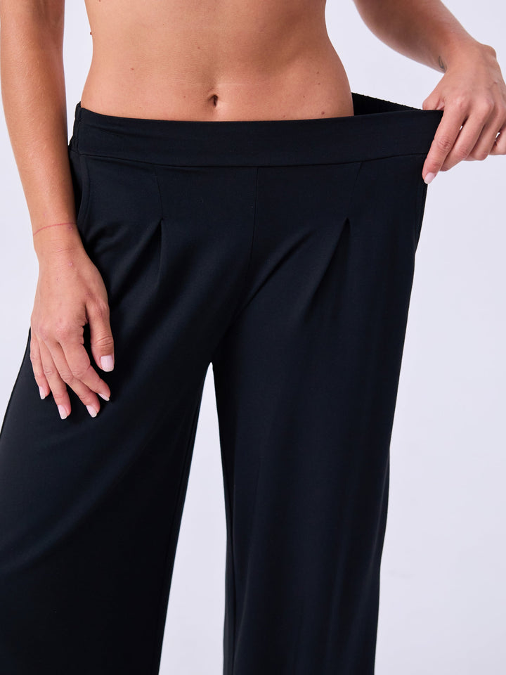 Pleat Front Wide Leg Pants - Black