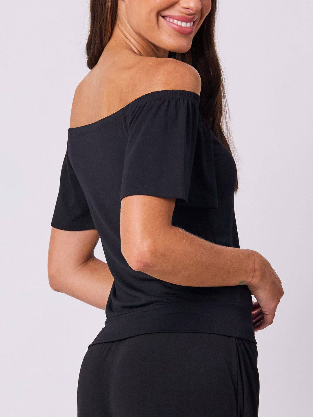 Off Shoulder Bell Sleeve Top - Black