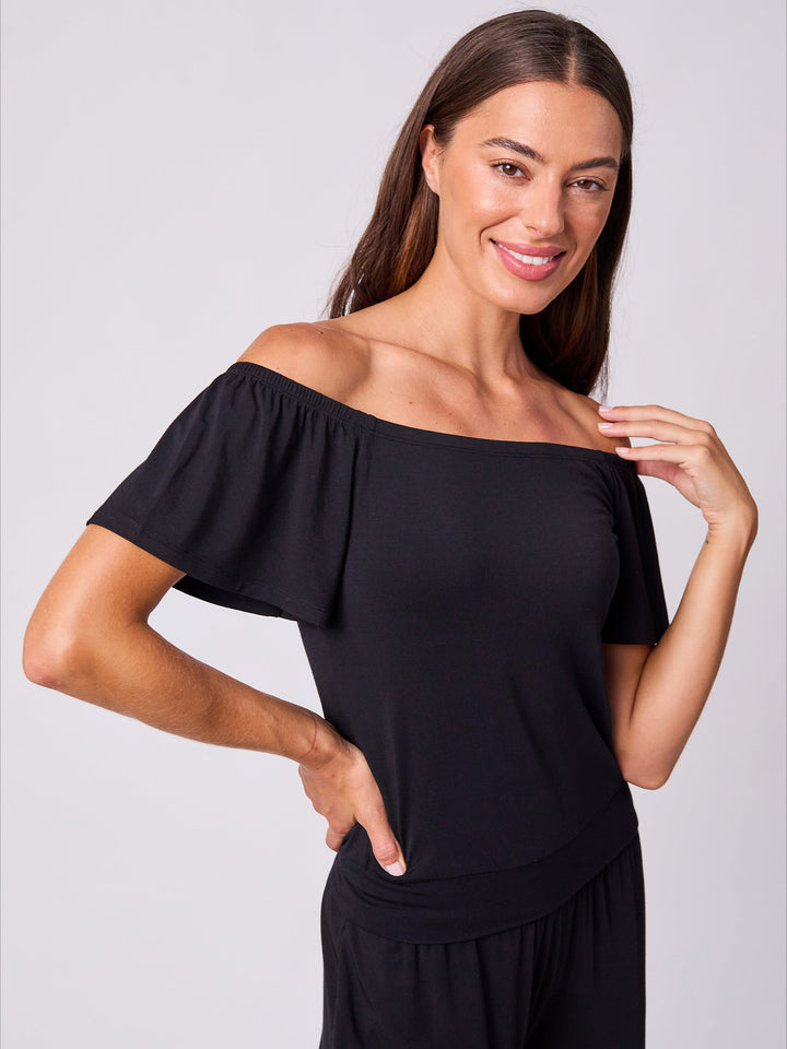 Off Shoulder Bell Sleeve Top - Black
