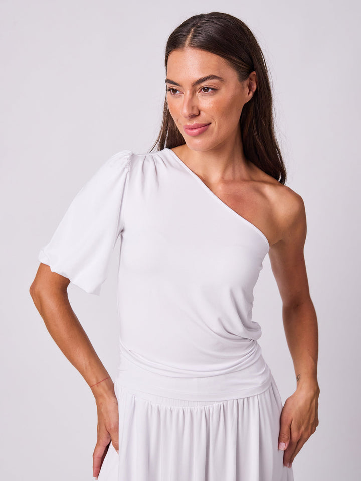 One Shoulder Bell Sleeve Top - White
