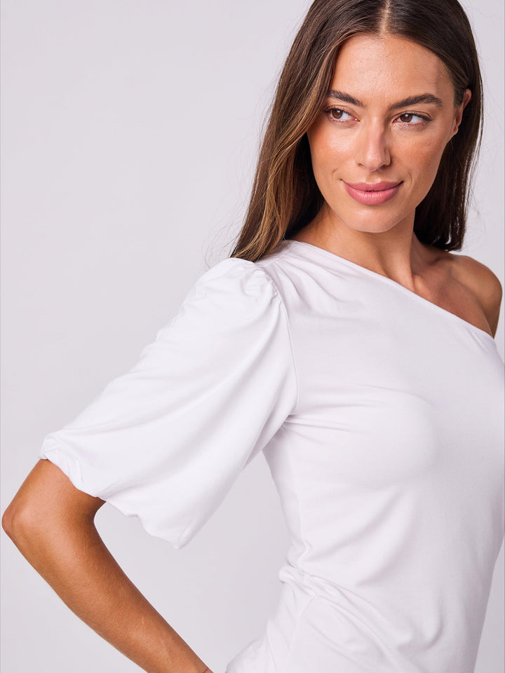 One Shoulder Bell Sleeve Top - White