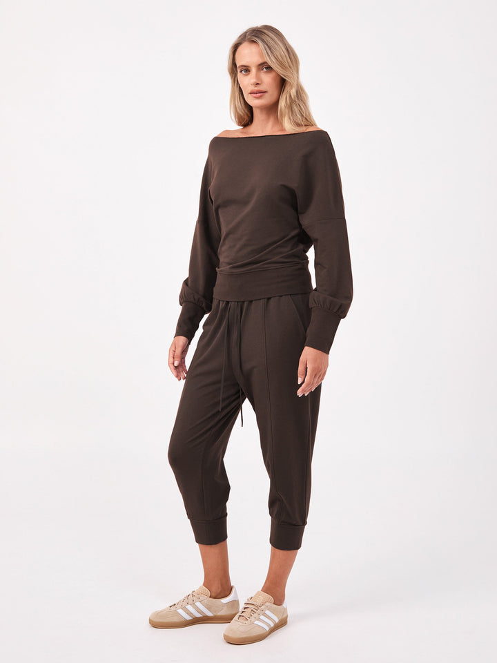 French Terry Off Shoulder Sweatshirt - Coffee Bean