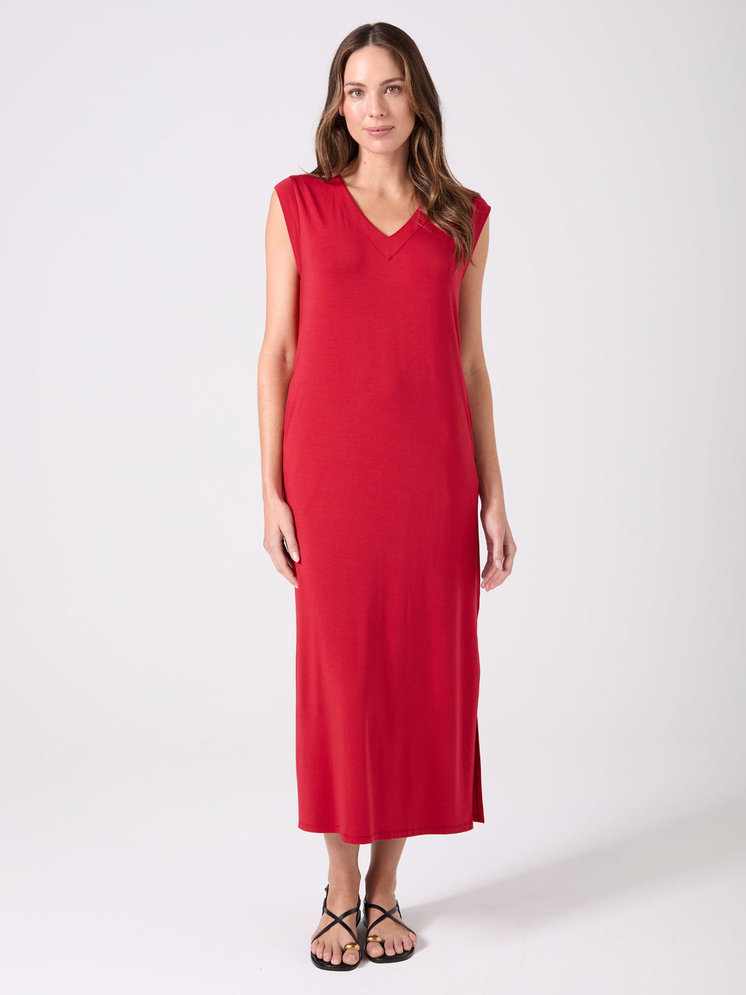 Everly V Neck Maxi  Dress - Cherry