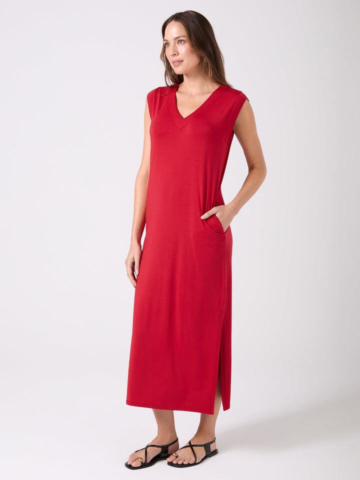 Everly V Neck Maxi  Dress - Cherry