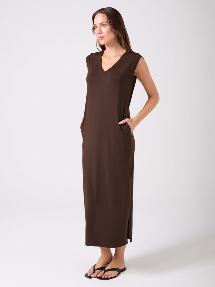Everly V Neck Maxi  Dress - Coffee Bean