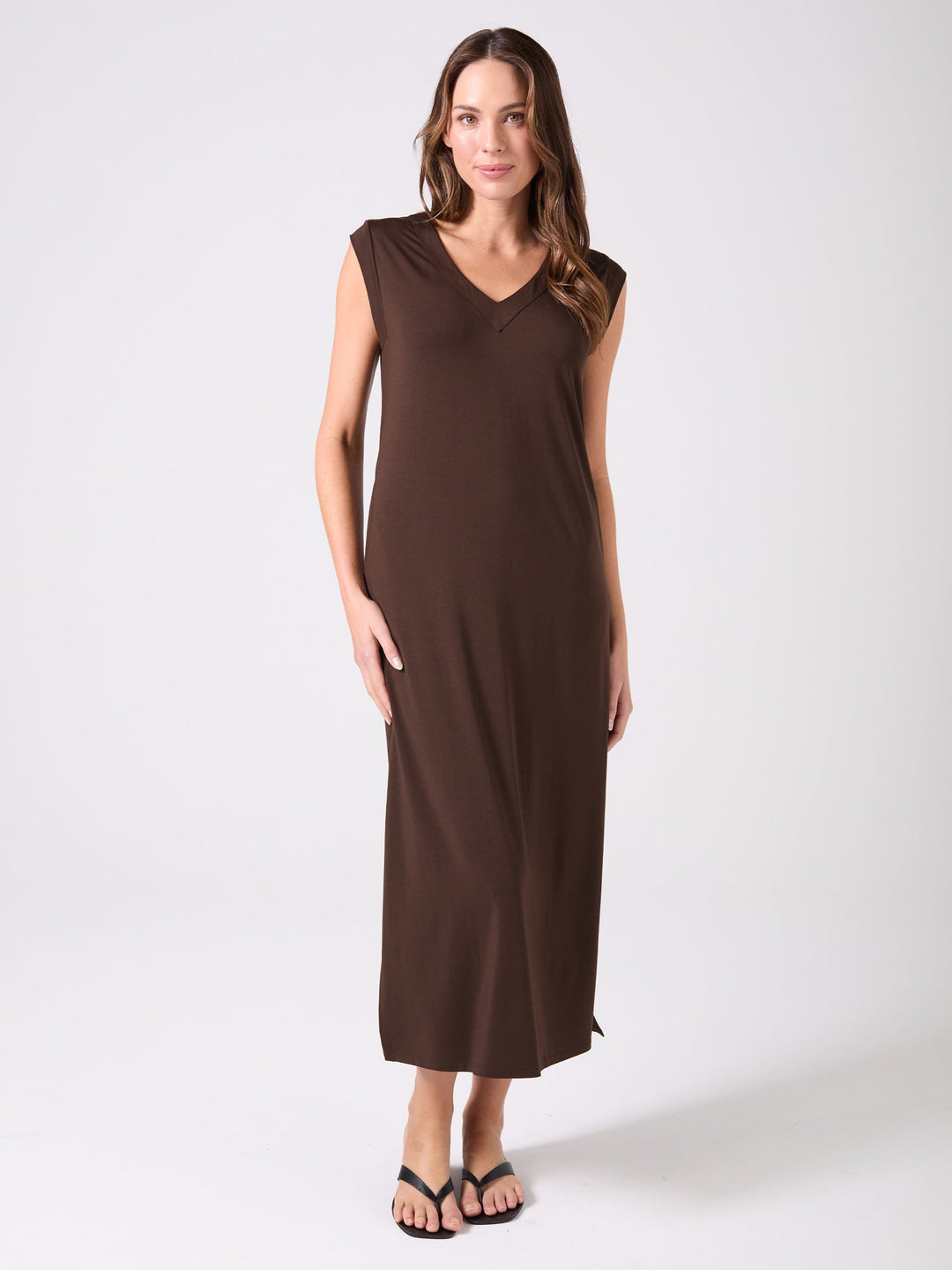 Everly V Neck Maxi  Dress - Coffee Bean