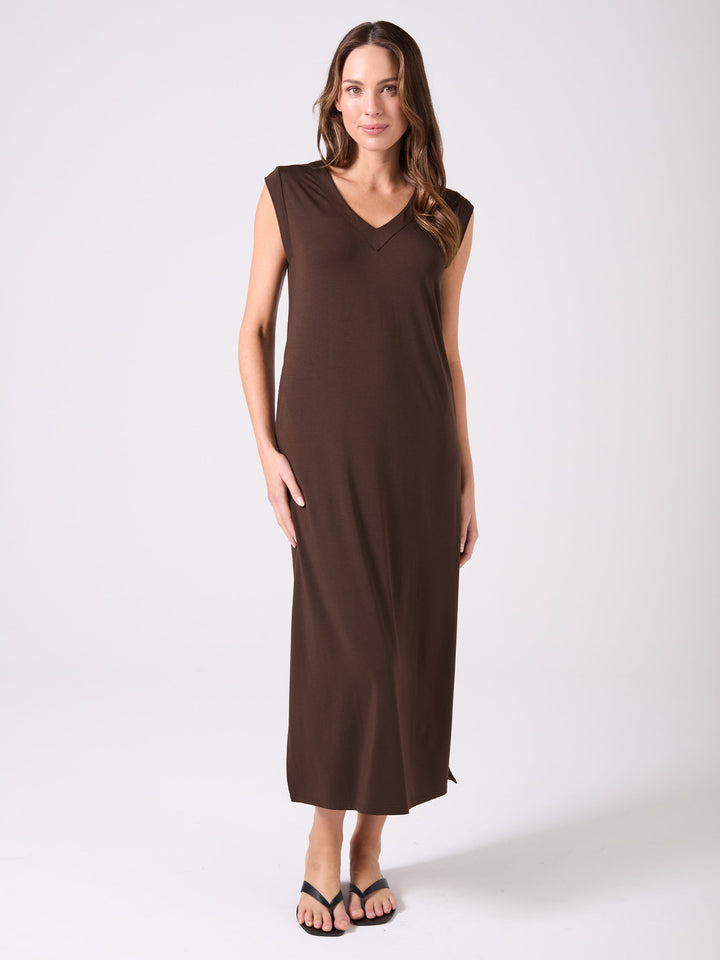Everly V Neck Maxi  Dress - Coffee Bean