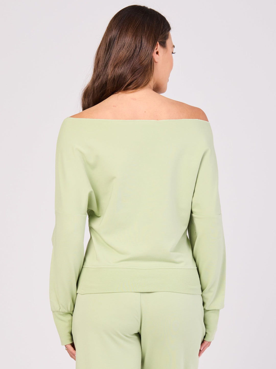 French Terry Off Shoulder Sweatshirt - Matcha Green