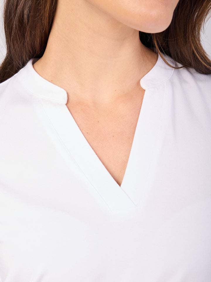 7/8 sleeve Nero Placket Tee- White