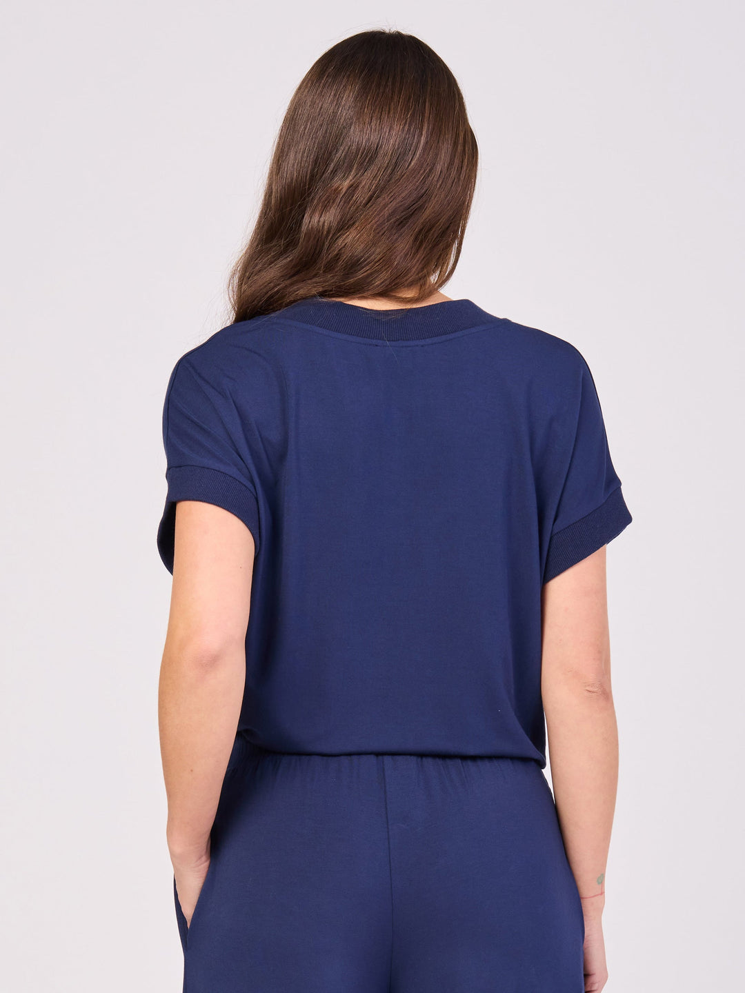 Simone V  Neck Top- Navy