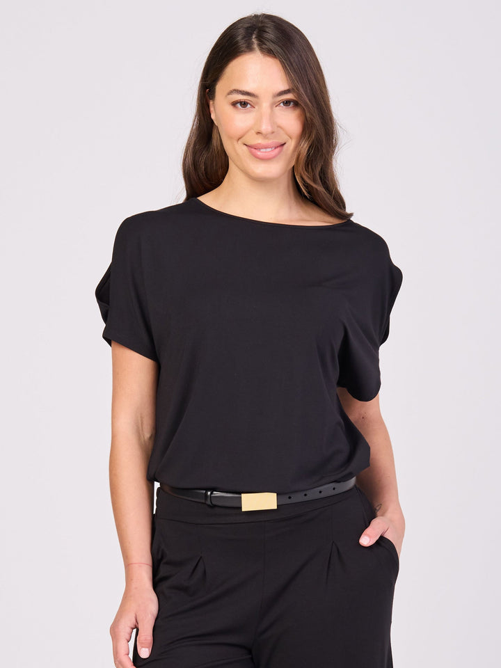 Keyhole Sleeve Luxe Tee - Black