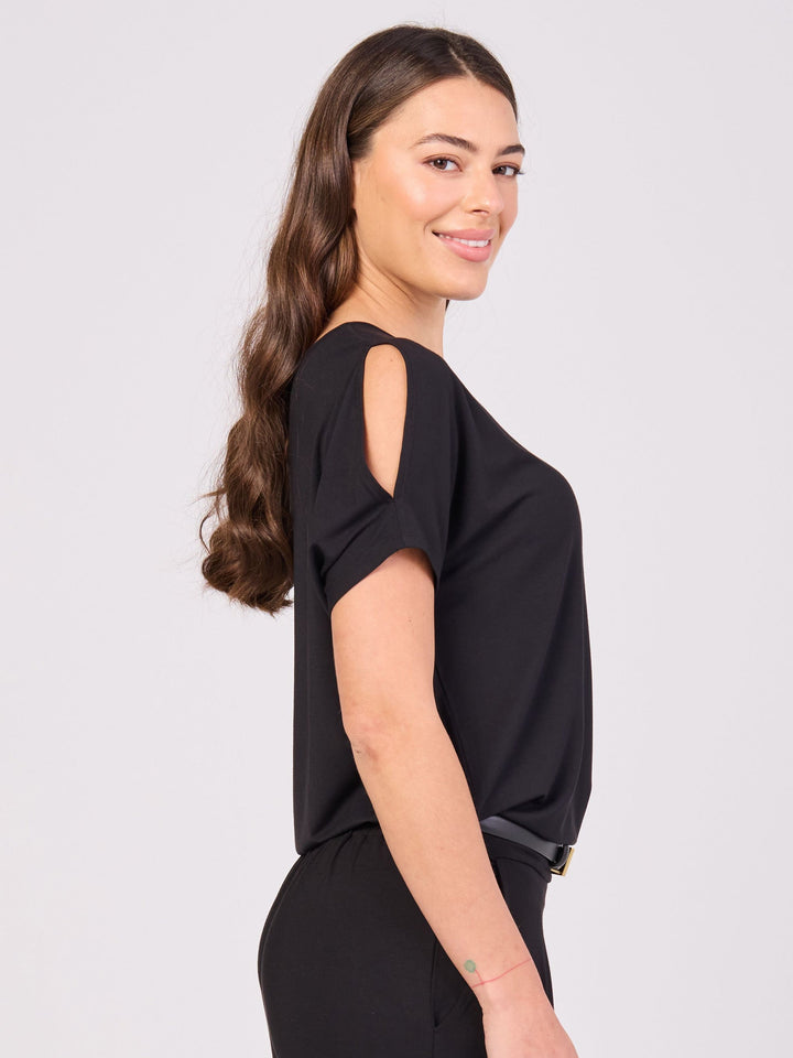 Keyhole Sleeve Luxe Tee - Black