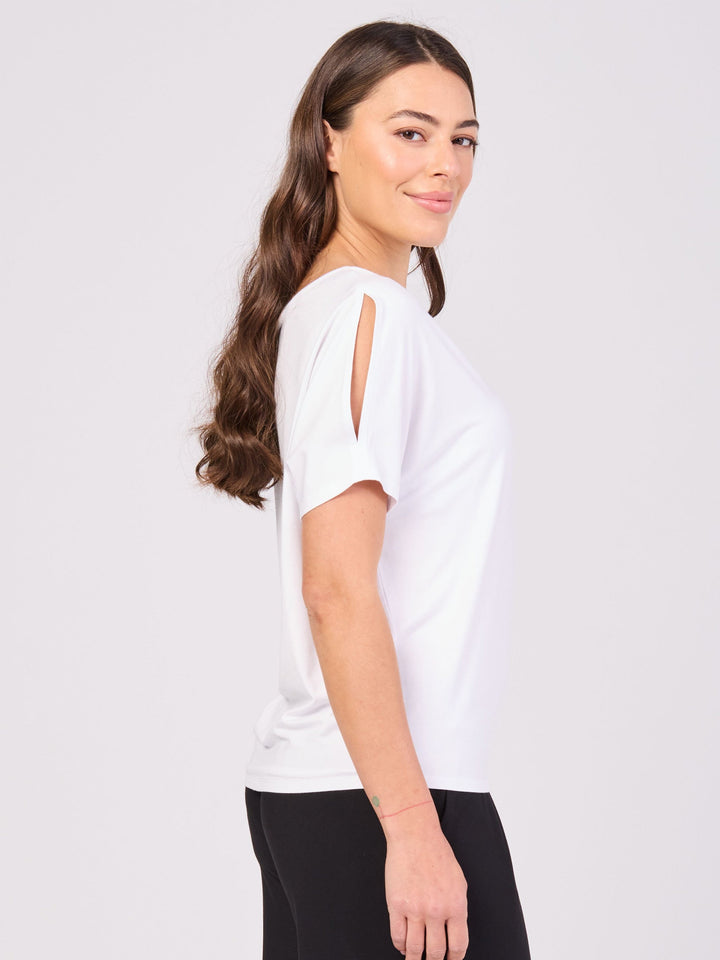 Keyhole Sleeve Luxe Tee - White