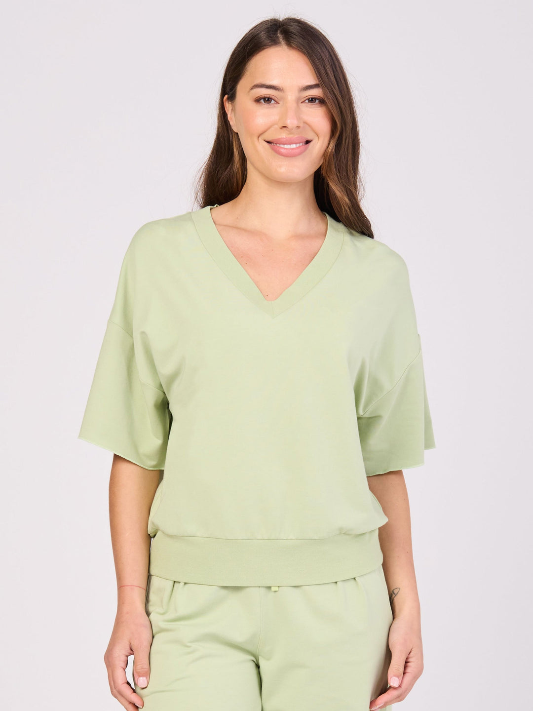 V Neck Sweat  - Matcha Green