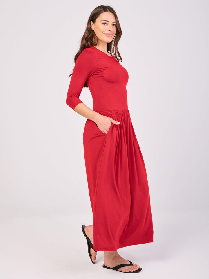 7/8 Sleeve  Essential Maxi Dress - Cherry