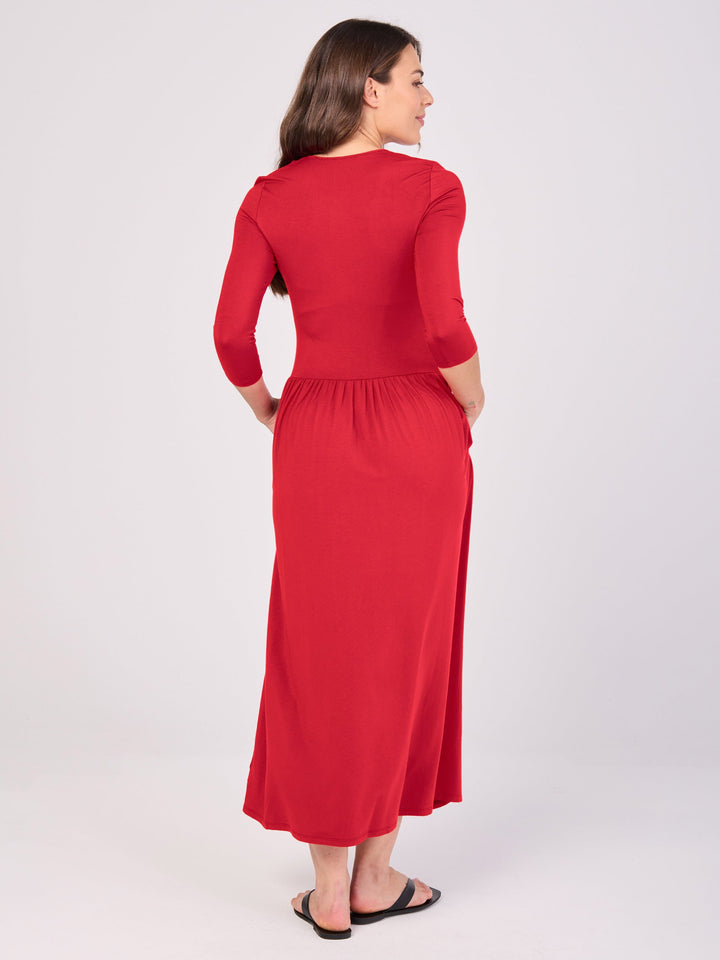 7/8 Sleeve  Essential Maxi Dress - Cherry