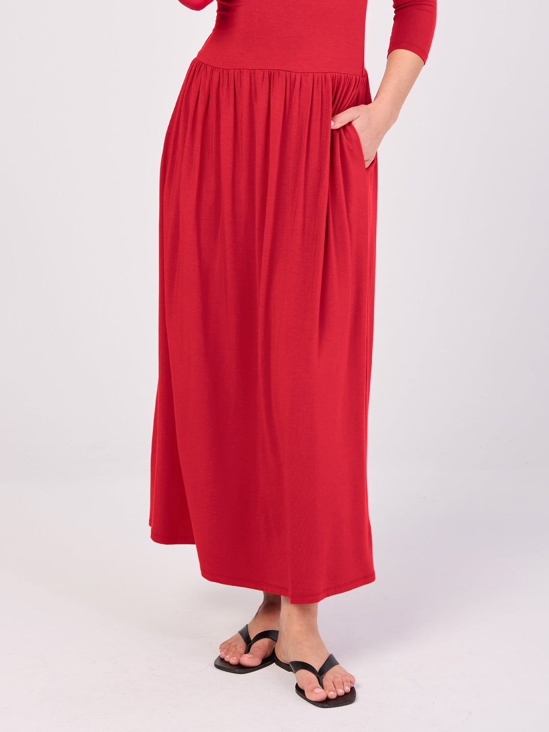 7/8 Sleeve  Essential Maxi Dress - Cherry