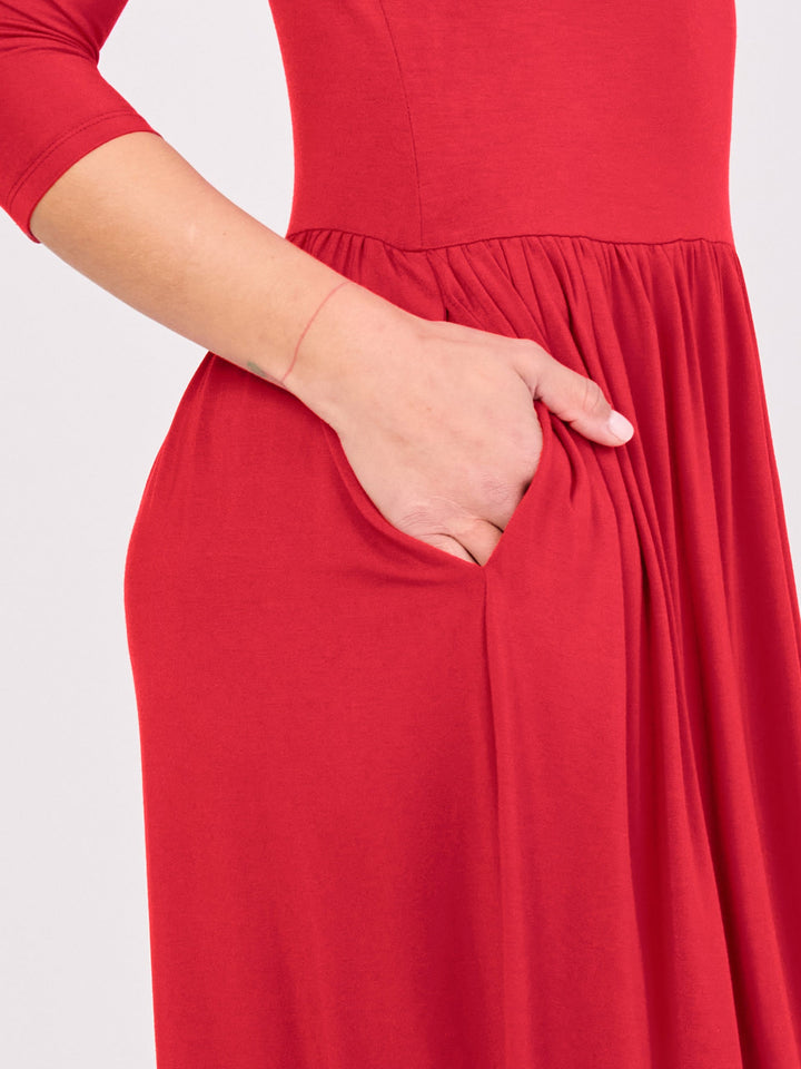 7/8 Sleeve  Essential Maxi Dress - Cherry