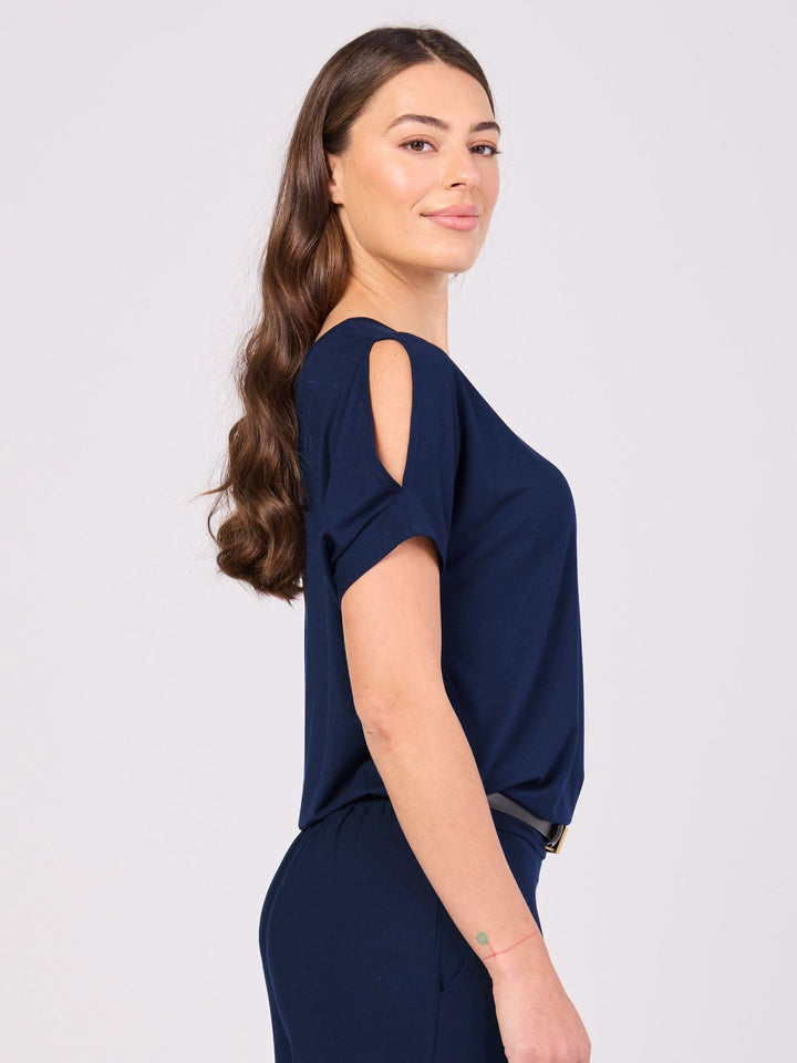 Keyhole Sleeve Luxe Tee - Navy
