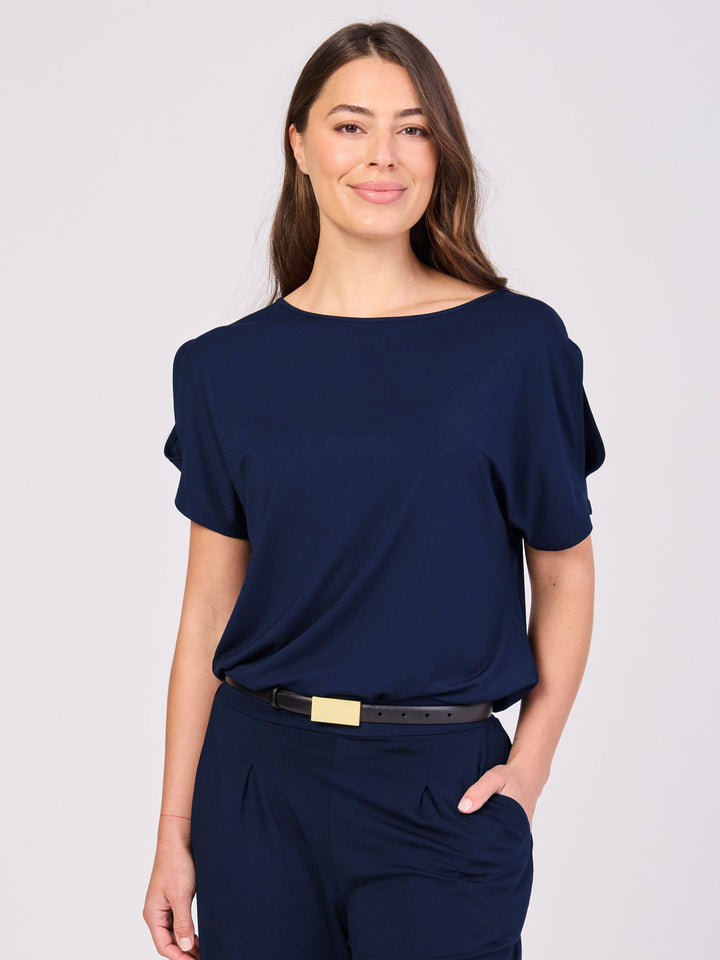 Keyhole Sleeve Luxe Tee - Navy