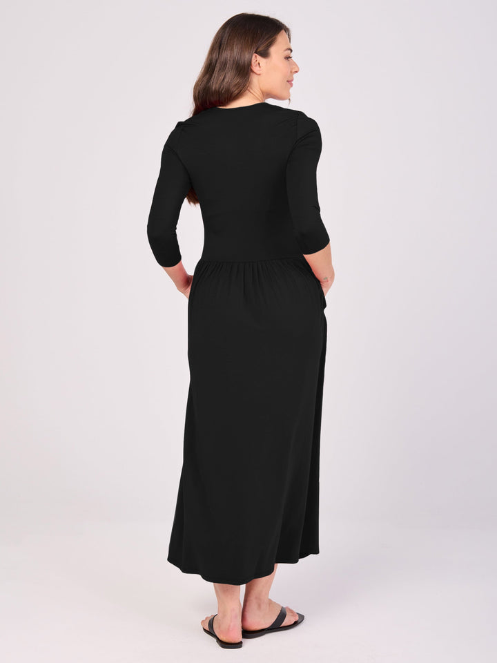 7/8 Sleeve Essential Maxi Dress  Black