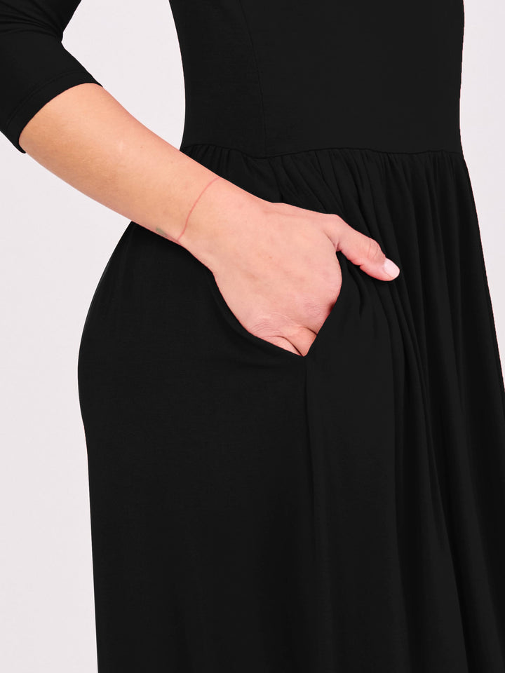7/8 Sleeve Essential Maxi Dress  Black