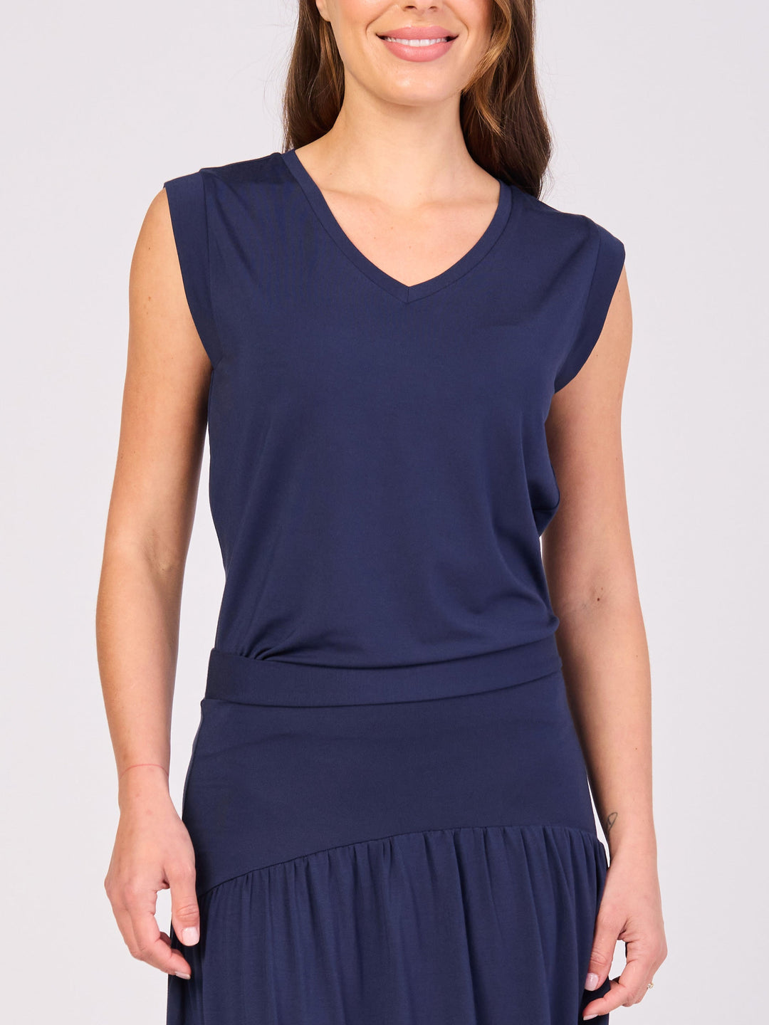 V Neck Modal Cap Sleeve Tee - Navy
