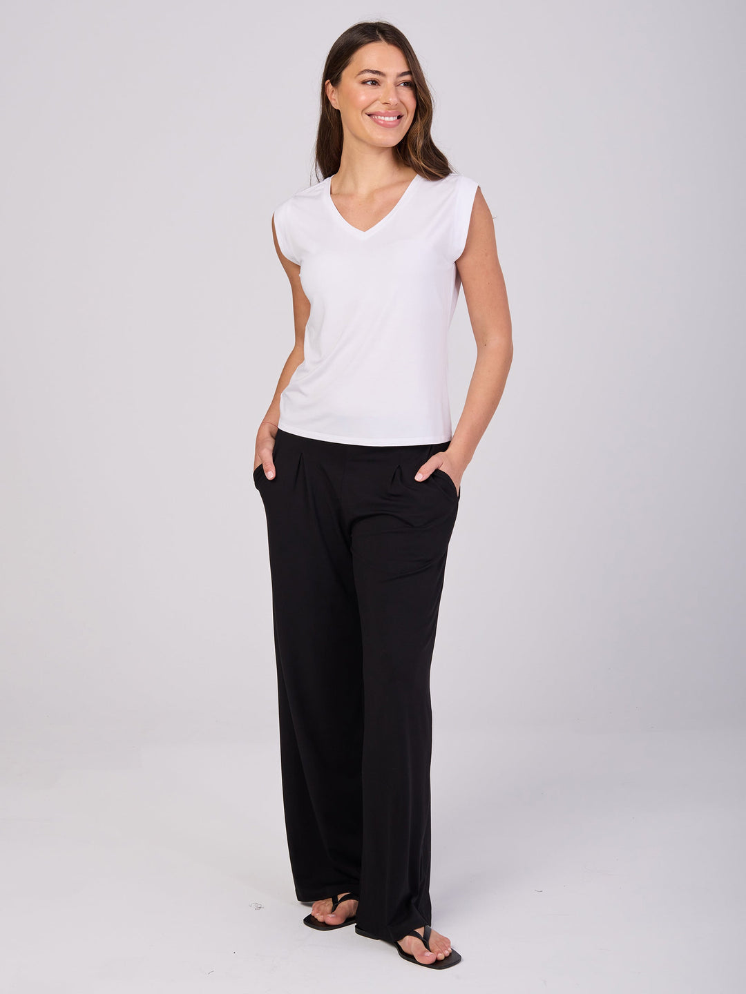 V Neck Modal Cap Sleeve Tee - White