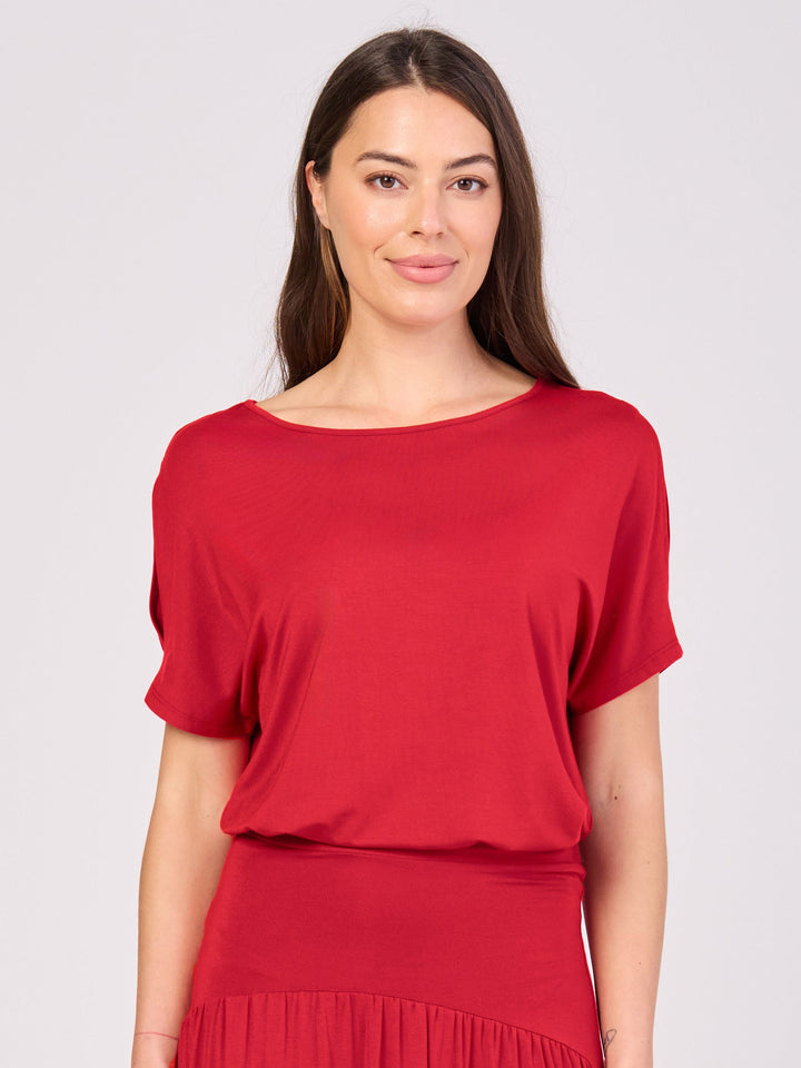Keyhole Sleeve Luxe Tee - Cherry