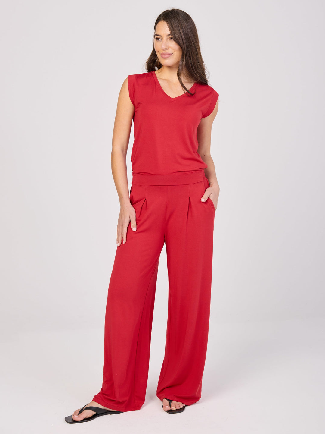 V Neck Modal Cap Sleeve Tee - Cherry