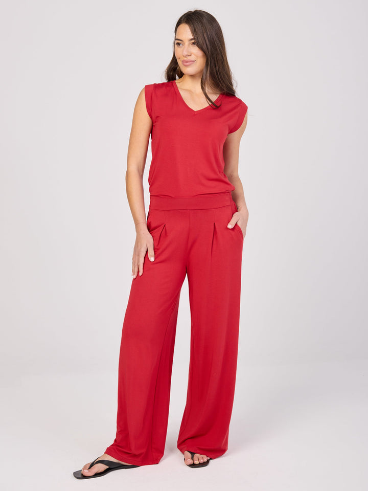 V Neck Modal Cap Sleeve Tee - Cherry