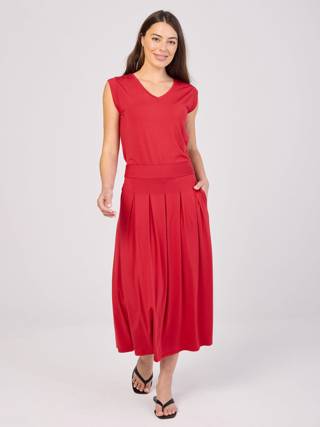 V Neck Modal Cap Sleeve Tee - Cherry