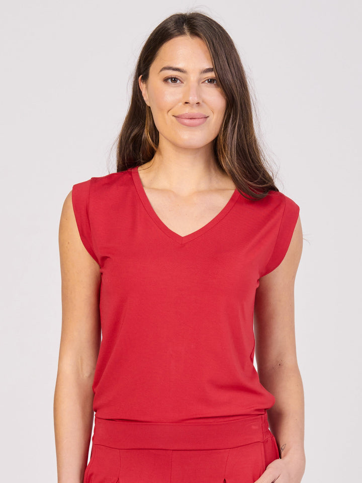 V Neck Modal Cap Sleeve Tee - Cherry