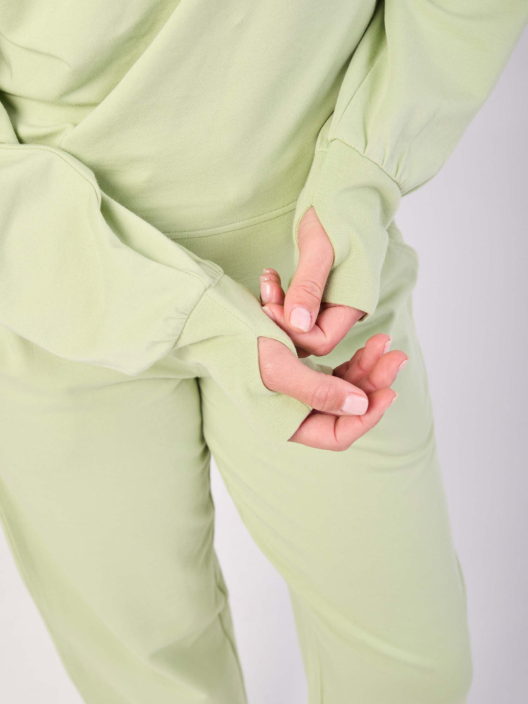 French Terry Off Shoulder Sweatshirt - Matcha Green