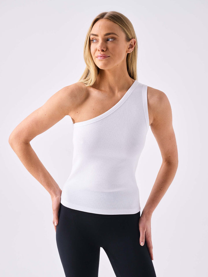 Asymmetric Organic Cotton Knit Tank - White