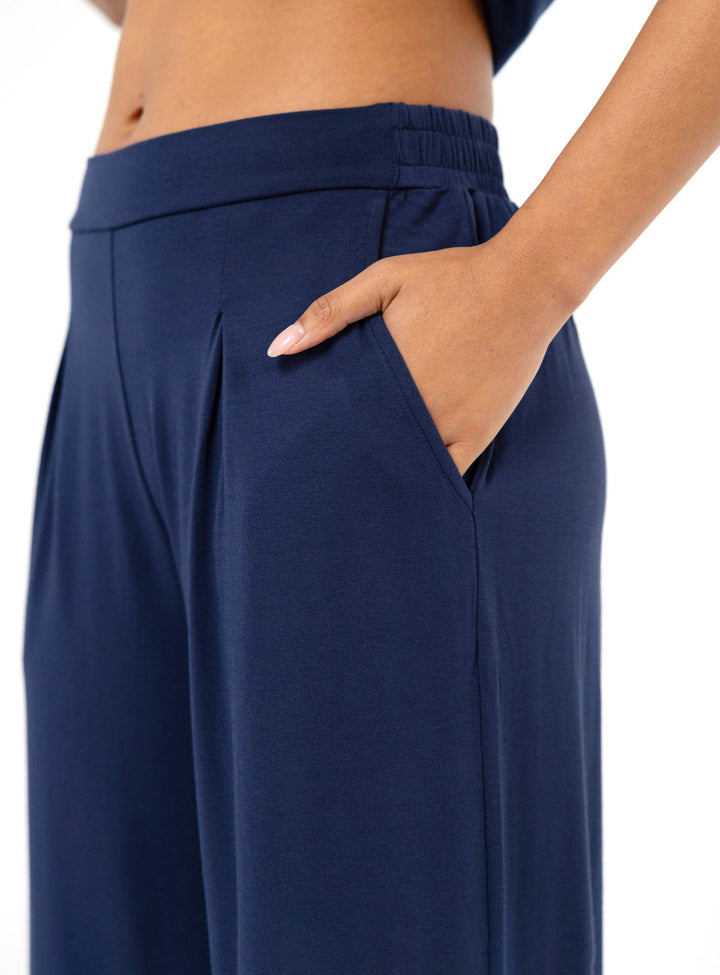 Pleat  Front Wide Leg Pants - Navy