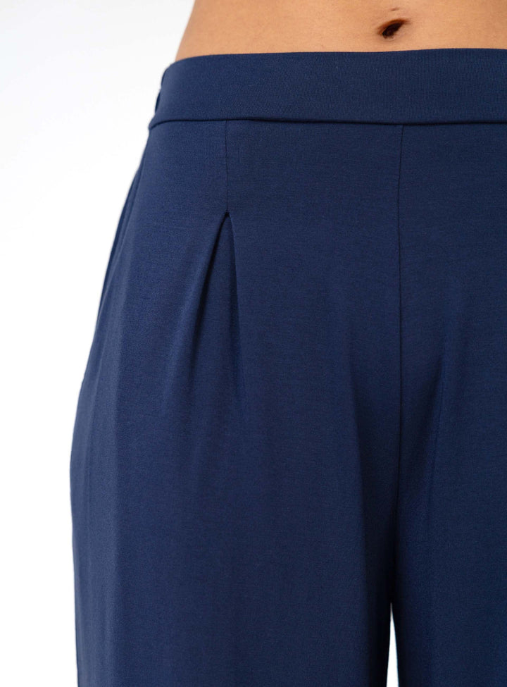 Pleat  Front Wide Leg Pants - Navy